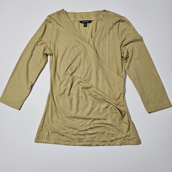 Lauren Ralph Lauren Women's Metallic Jersey Surplice Top 3/4 Sleeve Sz M - Picture 4 of 8